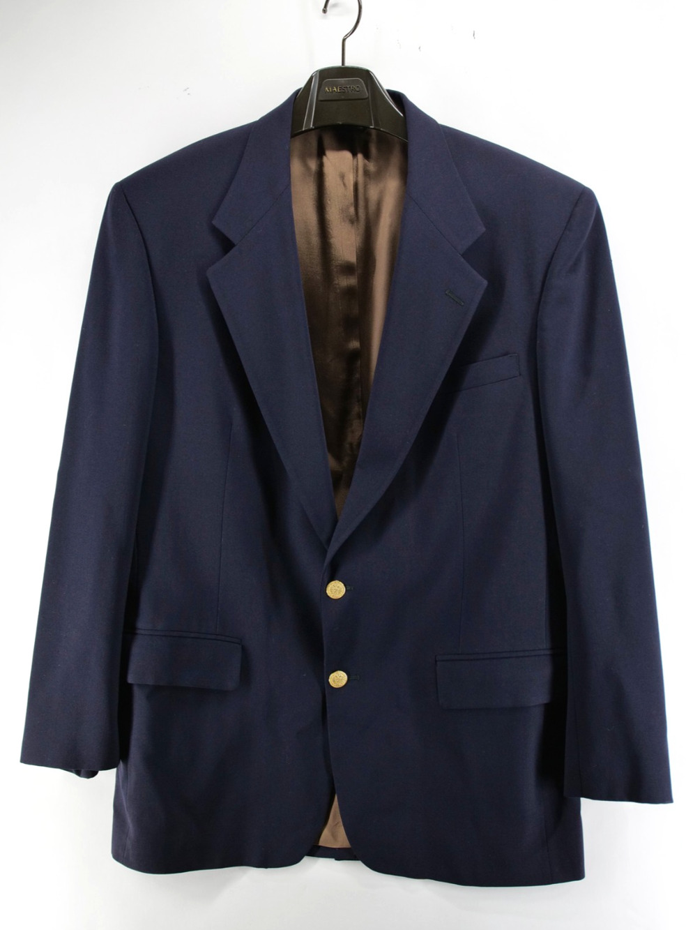 Bill Blass Navy Blazer 42R Wool Gold Crest Buttons Vintage